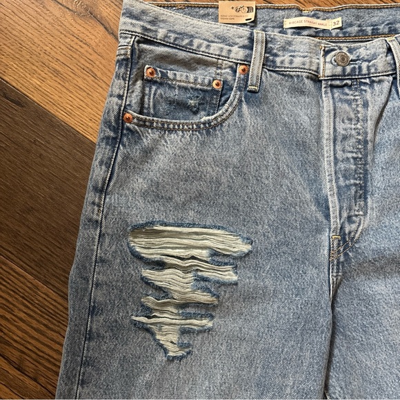 Levi's Ribcage Straight Ankle Med Wash Distressed Denim Jeans Women Size 32 x 27 - Picture 5 of 8
